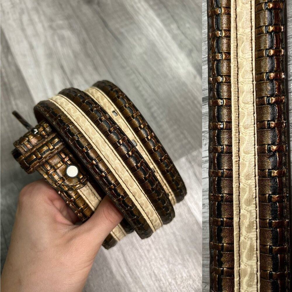 GENUINE Leather Neutral Tone Brown Tan Textured Belt Medium